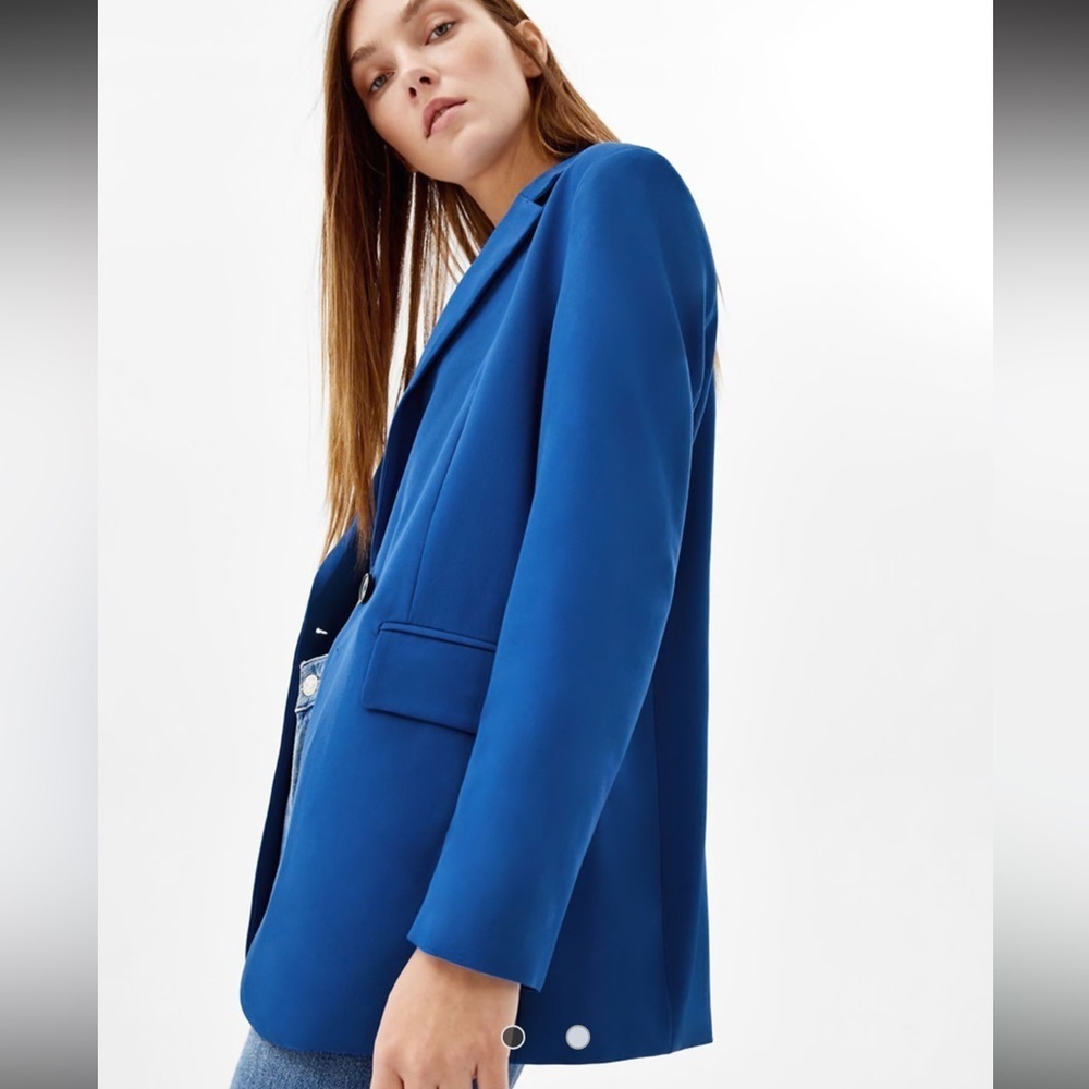 Bershka Core Oversized Blue Blazer Relaxed Fit Suit Jacket